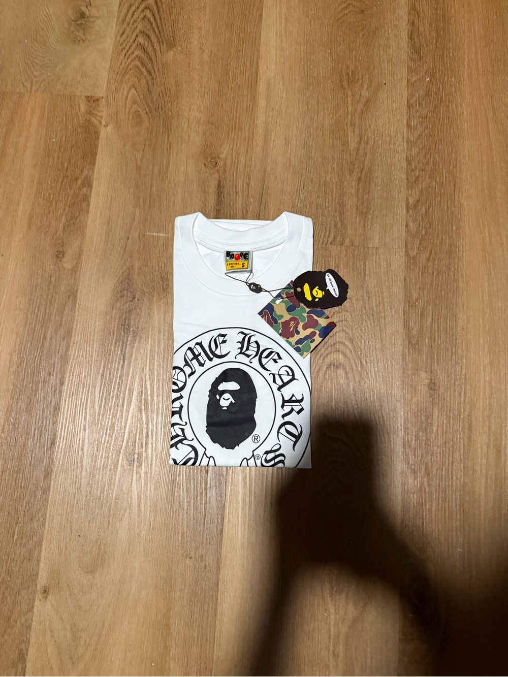 Bape White Graphic Ape Head Tee with Camo Tag